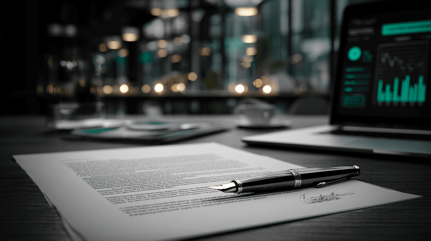 Close-up of commercial lease contract on a desk in a logistics office