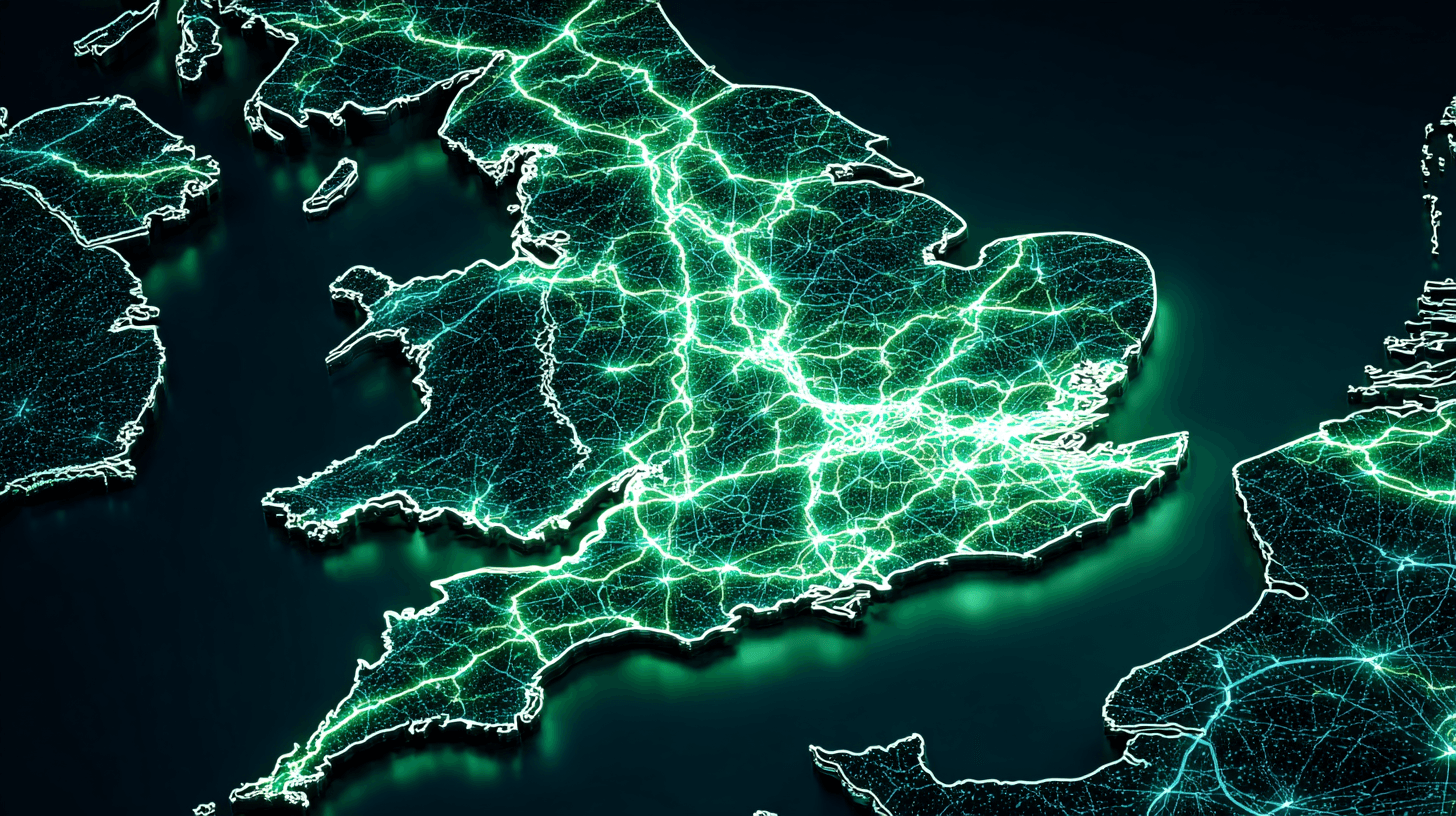 Map of UK showing golden triangle warehouse region and major logistics hubs